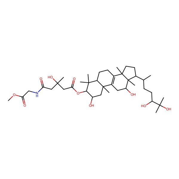 2D Structure of [17-(5,6-dihydroxy-6-methylheptan-2-yl)-2,12-dihydroxy-4,4,10,13,14-pentamethyl-2,3,5,6,7,11,12,15,16,17-decahydro-1H-cyclopenta[a]phenanthren-3-yl] 3-hydroxy-5-[(2-methoxy-2-oxoethyl)amino]-3-methyl-5-oxopentanoate