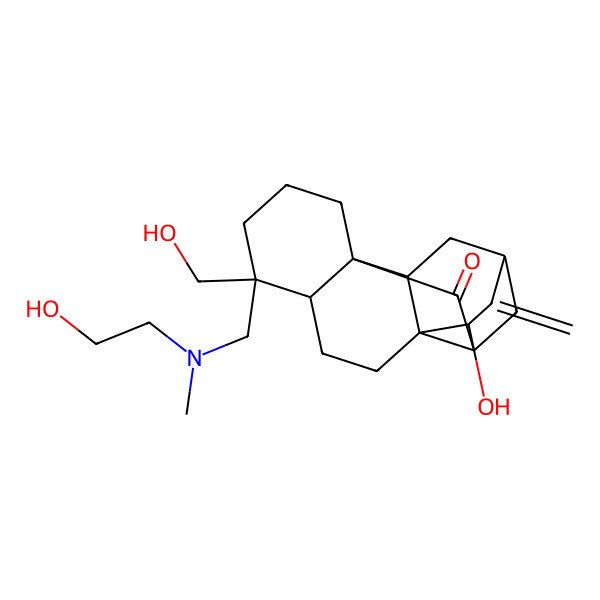 2D Structure of (1S,5S,6R,9S,10S,12R,14S,16R)-10-hydroxy-5-[[2-hydroxyethyl(methyl)amino]methyl]-5-(hydroxymethyl)-11-methylidenepentacyclo[10.3.2.01,6.09,14.09,16]heptadecan-15-one