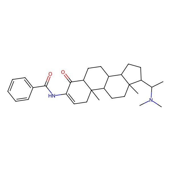 2D Structure of N-[(5S,8S,9S,10R,13S,14S,17S)-17-[(1S)-1-(dimethylamino)ethyl]-10,13-dimethyl-4-oxo-1,5,6,7,8,9,11,12,14,15,16,17-dodecahydrocyclopenta[a]phenanthren-3-yl]benzamide