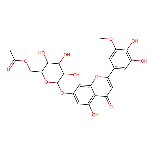 2D Structure of [(2R,3S,4S,5R,6S)-6-[2-(3,4-dihydroxy-5-methoxyphenyl)-5-hydroxy-4-oxochromen-7-yl]oxy-3,4,5-trihydroxyoxan-2-yl]methyl acetate