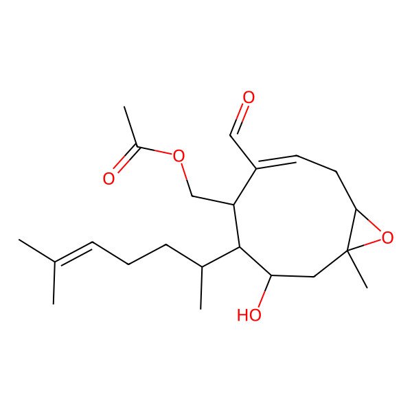 2D Structure of [(1S,5S,6S,7R,9R)-4-formyl-7-hydroxy-9-methyl-6-[(2R)-6-methylhept-5-en-2-yl]-10-oxabicyclo[7.1.0]dec-3-en-5-yl]methyl acetate