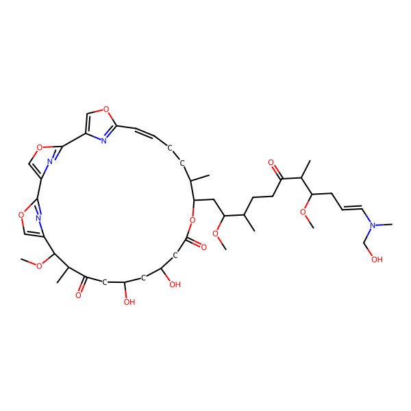 2D Structure of (10S,11R,14S,16S,20S,21R,24E)-14,16-dihydroxy-20-{(2S,3S,7R,8R,10E)-11-[(hydroxymethyl)(methyl)amino]-2,8-dimethoxy-3,7-dimethyl-6-oxoundec-10-en-1-yl}-10-methoxy-11,21-dimethyl-3,7,19,27-tetraoxa-29,30,31-triazatetracyclo[24.2.1.1~2,5~.1~6,9~]hentriaconta-1(28),2(31),4,6(30),8,24,26(29)-heptaene-12,18-dione