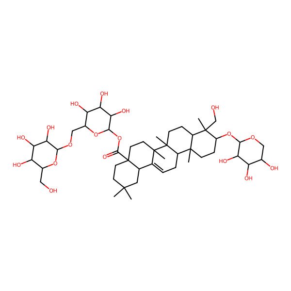 2D Structure of [(2S,3R,4S,5S,6R)-3,4,5-trihydroxy-6-[[(2R,3R,4S,5S,6R)-3,4,5-trihydroxy-6-(hydroxymethyl)oxan-2-yl]oxymethyl]oxan-2-yl] (4aS,6aR,6aS,6bR,8aS,9R,10S,12aR,14bS)-9-(hydroxymethyl)-2,2,6a,6b,9,12a-hexamethyl-10-[(2S,3R,4S,5S)-3,4,5-trihydroxyoxan-2-yl]oxy-1,3,4,5,6,6a,7,8,8a,10,11,12,13,14b-tetradecahydropicene-4a-carboxylate