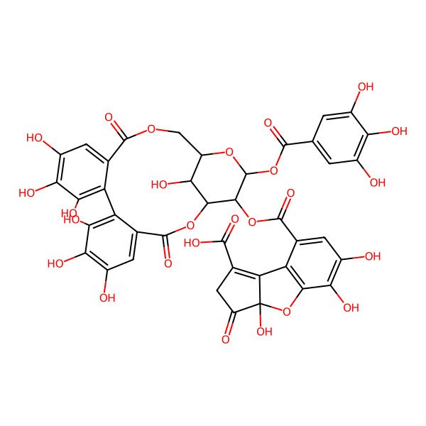 2D Structure of 8-[[6,7,8,11,12,13,23-heptahydroxy-3,16-dioxo-21-(3,4,5-trihydroxybenzoyl)oxy-2,17,20-trioxatetracyclo[17.3.1.04,9.010,15]tricosa-4,6,8,10,12,14-hexaen-22-yl]oxycarbonyl]-3a,5,6-trihydroxy-3-oxo-2H-cyclopenta[b][1]benzofuran-1-carboxylic acid