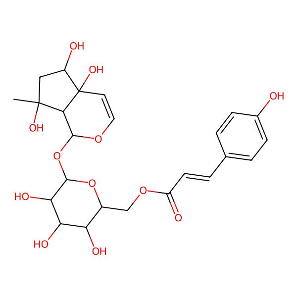 2D Structure of [(2R,3S,4S,5R,6S)-6-[[(1S,4aS,5R,7S,7aR)-4a,5,7-trihydroxy-7-methyl-1,5,6,7a-tetrahydrocyclopenta[c]pyran-1-yl]oxy]-3,4,5-trihydroxyoxan-2-yl]methyl (Z)-3-(4-hydroxyphenyl)prop-2-enoate