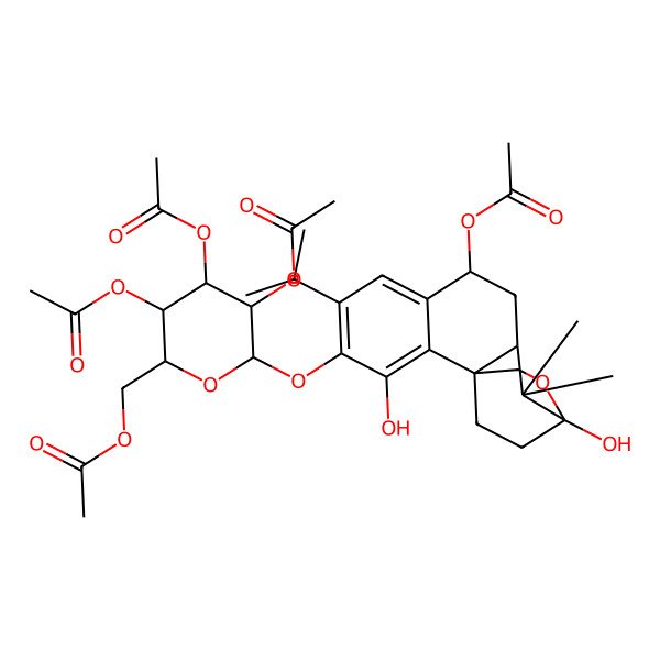 2D Structure of [(2R,3R,4S,5R,6S)-3,4,5-triacetyloxy-6-[[(1R,8S,10R,12S)-8-acetyloxy-3,12-dihydroxy-11,11-dimethyl-5-propan-2-yl-13-oxatetracyclo[10.2.2.01,10.02,7]hexadeca-2,4,6-trien-4-yl]oxy]oxan-2-yl]methyl acetate