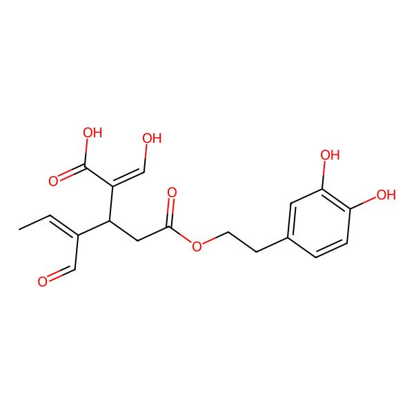 2D Structure of (E,2E,3R)-3-[2-[2-(3,4-dihydroxyphenyl)ethoxy]-2-oxoethyl]-4-formyl-2-(hydroxymethylidene)hex-4-enoic acid