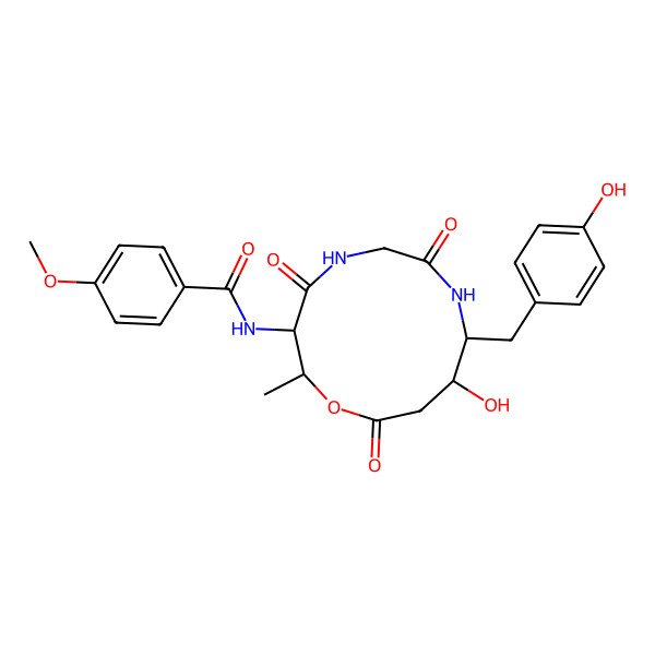 2D Structure of N-[(2R,3S,9R,10S)-10-hydroxy-9-[(4-hydroxyphenyl)methyl]-2-methyl-4,7,12-trioxo-1-oxa-5,8-diazacyclododec-3-yl]-4-methoxybenzamide