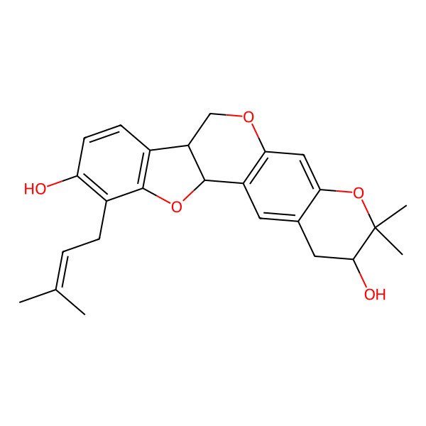 2D Structure of (2R,10R,18R)-17,17-dimethyl-5-(3-methylbut-2-enyl)-3,12,16-trioxapentacyclo[11.8.0.02,10.04,9.015,20]henicosa-1(13),4(9),5,7,14,20-hexaene-6,18-diol