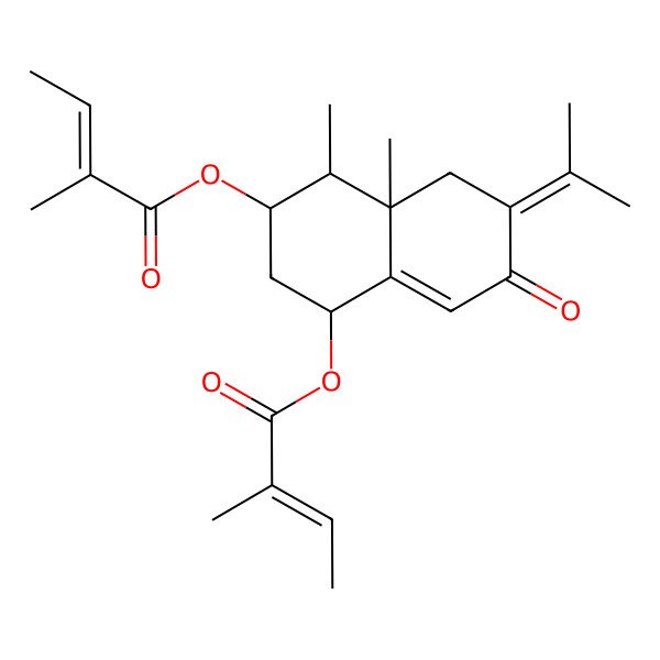 2D Structure of [(1R,2S,4R,8aR)-1,8a-dimethyl-4-[(E)-2-methylbut-2-enoyl]oxy-6-oxo-7-propan-2-ylidene-2,3,4,8-tetrahydro-1H-naphthalen-2-yl] (Z)-2-methylbut-2-enoate