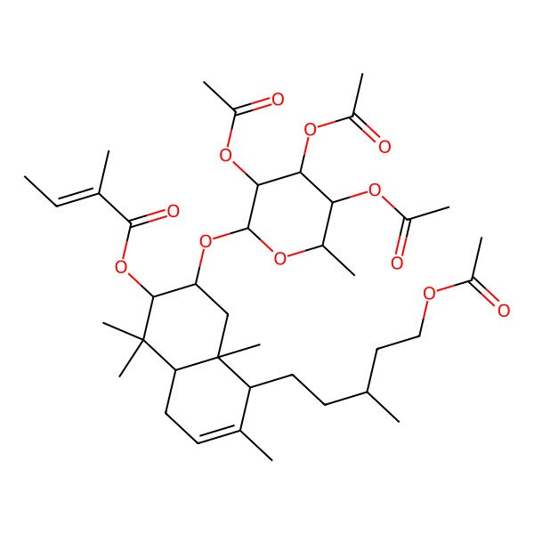 2D Structure of [(2S,3S,4aS,5R,8aS)-5-[(3S)-5-acetyloxy-3-methylpentyl]-1,1,4a,6-tetramethyl-3-[(2R,3S,4R,5R,6S)-3,4,5-triacetyloxy-6-methyloxan-2-yl]oxy-2,3,4,5,8,8a-hexahydronaphthalen-2-yl] (Z)-2-methylbut-2-enoate