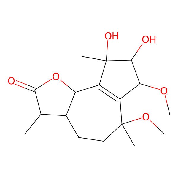 2D Structure of (3R,3aS,6R,7R,8S,9R,9bR)-8,9-dihydroxy-6,7-dimethoxy-3,6,9-trimethyl-3a,4,5,7,8,9b-hexahydro-3H-azuleno[4,5-b]furan-2-one