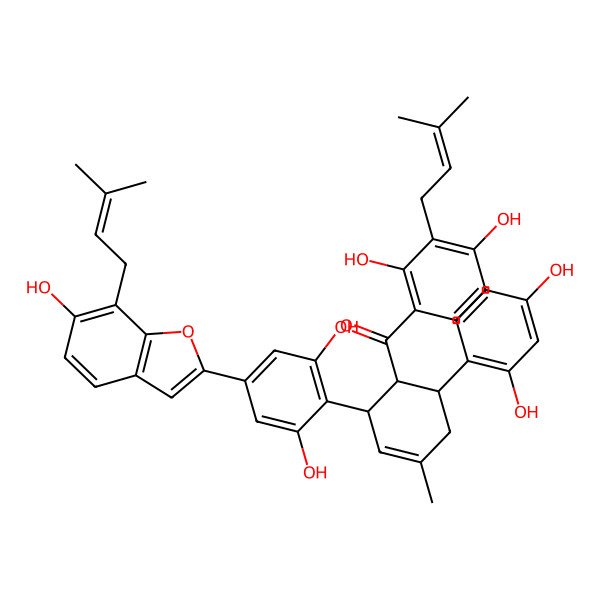 2D Structure of [(1R,2S,6S)-2-[2,6-Dihydroxy-4-[6-hydroxy-7-(3-methyl-2-buten-1-yl)-2-benzofuranyl]phenyl]-6-(2,4-dihydroxyphenyl)-4-methyl-3-cyclohexen-1-yl][2,4-dihydroxy-3-(3-methyl-2-buten-1-yl)phenyl]methanone