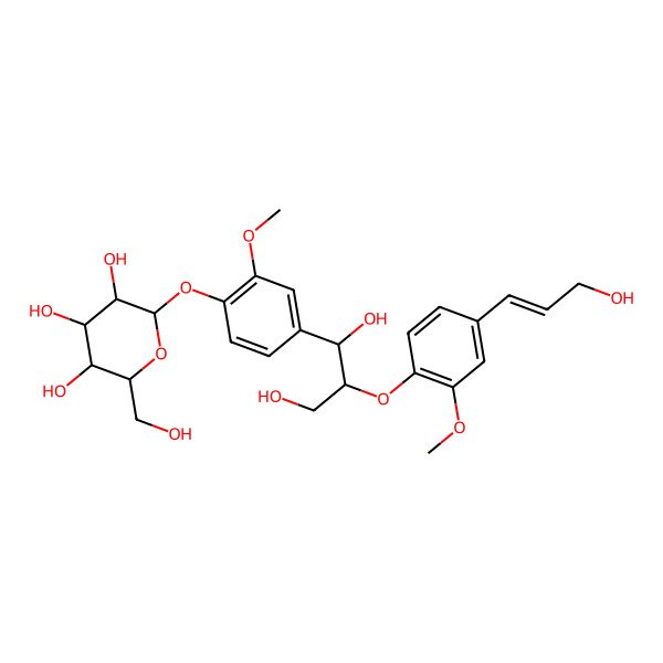 2D Structure of (2S,3R,4S,5S,6R)-2-[4-[(1S,2R)-1,3-dihydroxy-2-[4-[(E)-3-hydroxyprop-1-enyl]-2-methoxyphenoxy]propyl]-2-methoxyphenoxy]-6-(hydroxymethyl)oxane-3,4,5-triol