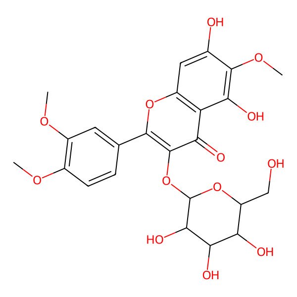 2D Structure of 2-(3,4-dimethoxyphenyl)-5,7-dihydroxy-6-methoxy-3-[(2S,3S,4R,5S,6R)-3,4,5-trihydroxy-6-(hydroxymethyl)oxan-2-yl]oxychromen-4-one