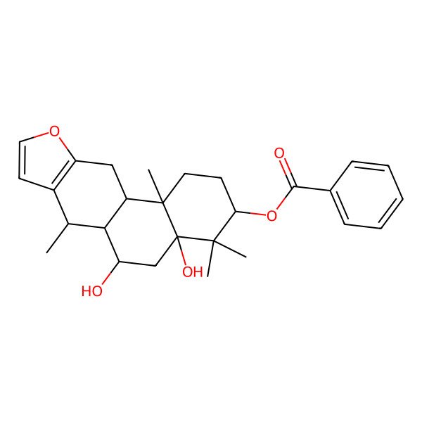 2D Structure of [(3S,4aS,6S,6aS,7R,11aS,11bR)-4a,6-dihydroxy-4,4,7,11b-tetramethyl-2,3,5,6,6a,7,11,11a-octahydro-1H-naphtho[2,1-f][1]benzofuran-3-yl] benzoate