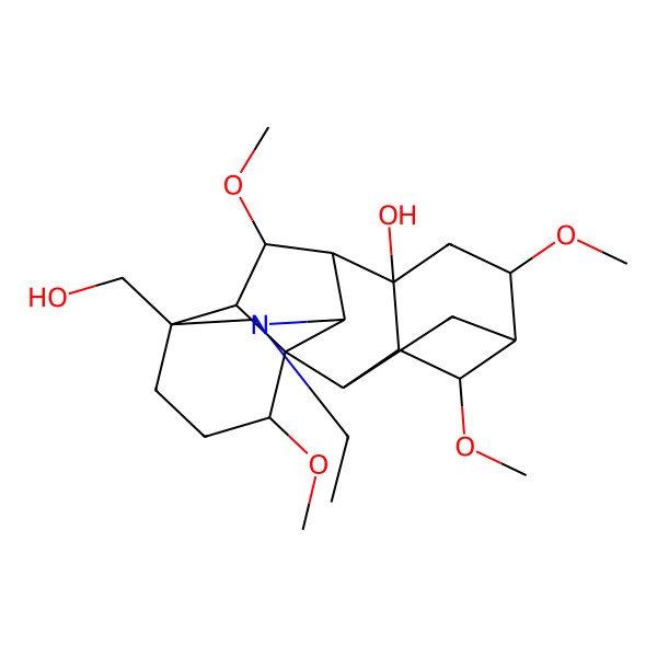 2D Structure of (1S,2R,3R,4S,5R,6S,8R,9R,10R,13S,16S,17R,18R)-11-ethyl-13-(hydroxymethyl)-4,6,16,18-tetramethoxy-11-azahexacyclo[7.7.2.12,5.01,10.03,8.013,17]nonadecan-8-ol