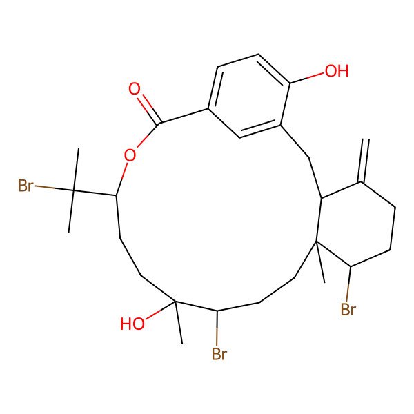 2D Structure of 7,11-Dibromo-15-(2-bromopropan-2-yl)-12,21-dihydroxy-8,12-dimethyl-4-methylidene-16-oxatricyclo[16.3.1.03,8]docosa-1(21),18(22),19-trien-17-one