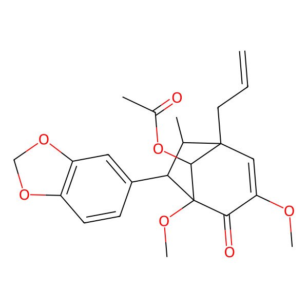 2D Structure of [(1S,5R,6S,7R,8R)-6-(1,3-benzodioxol-5-yl)-3,5-dimethoxy-7-methyl-4-oxo-1-prop-2-enyl-8-bicyclo[3.2.1]oct-2-enyl] acetate
