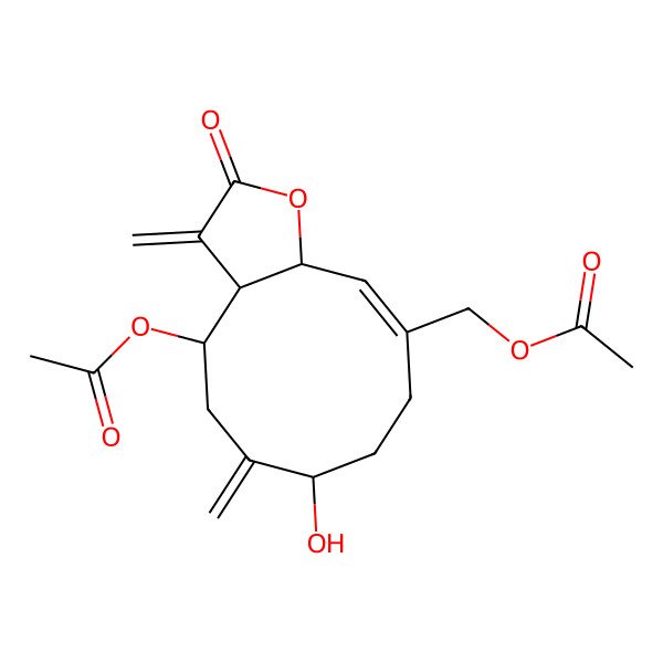 2D Structure of (4-acetyloxy-7-hydroxy-3,6-dimethylidene-2-oxo-4,5,7,8,9,11a-hexahydro-3aH-cyclodeca[b]furan-10-yl)methyl acetate