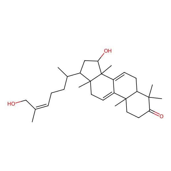 2D Structure of 15-Hydroxy-17-(7-hydroxy-6-methylhept-5-en-2-yl)-4,4,10,13,14-pentamethyl-1,2,5,6,12,15,16,17-octahydrocyclopenta[a]phenanthren-3-one