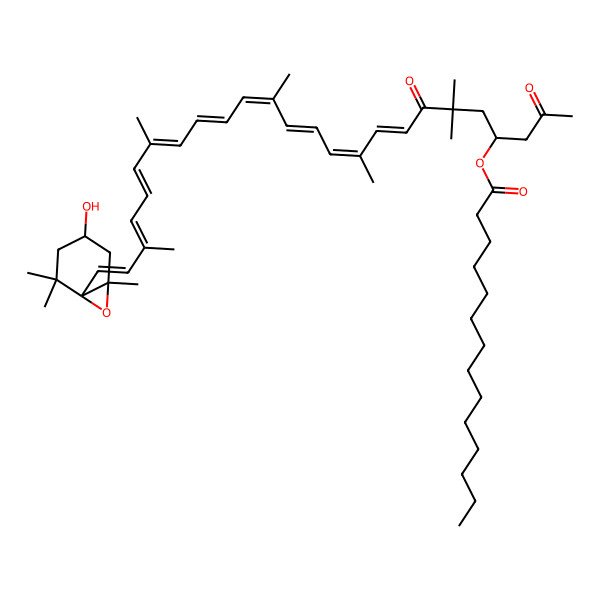 2D Structure of [(4S,8E,10E,12E,14E,16E,18E,20E,22Z,24E)-25-[(1S,4S,6R)-4-hydroxy-2,2,6-trimethyl-7-oxabicyclo[4.1.0]heptan-1-yl]-6,6,10,14,19,23-hexamethyl-2,7-dioxopentacosa-8,10,12,14,16,18,20,22,24-nonaen-4-yl] tetradecanoate