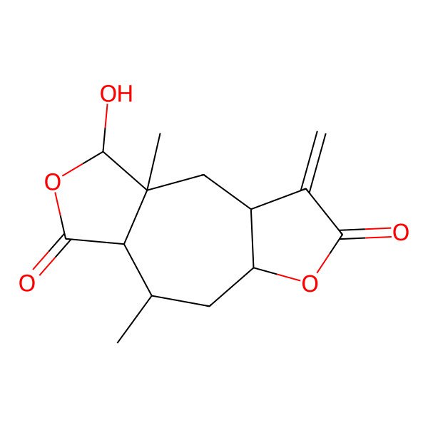 2D Structure of (1S,3S,4R,7S,8R,10S)-4-hydroxy-3,8-dimethyl-13-methylidene-5,11-dioxatricyclo[8.3.0.03,7]tridecane-6,12-dione