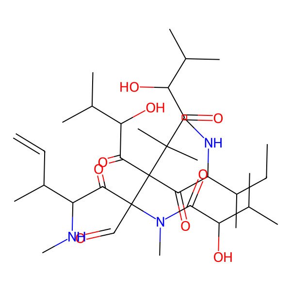 2D Structure of N-[6-ormyl-10-hydroxy-7-(2-hydroxy-3-methylbutanoyl)-3,8,8,11-tetramethyl-4-(methylamino)-7-[3-methyl-2-(methylamino)pentanoyl]-5,9-dioxododec-1-en-6-yl]-2-hydroxy-N,3-dimethylbutanamide