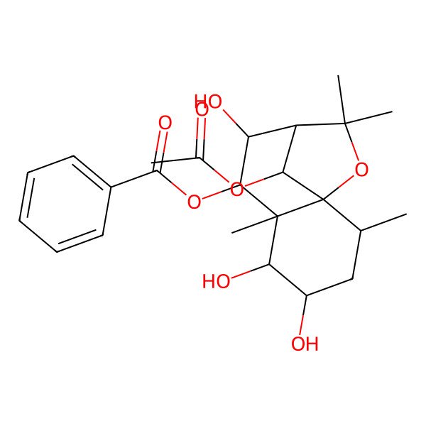 2D Structure of (12-Acetyloxy-4,5,8-trihydroxy-2,6,10,10-tetramethyl-11-oxatricyclo[7.2.1.01,6]dodecan-7-yl) benzoate