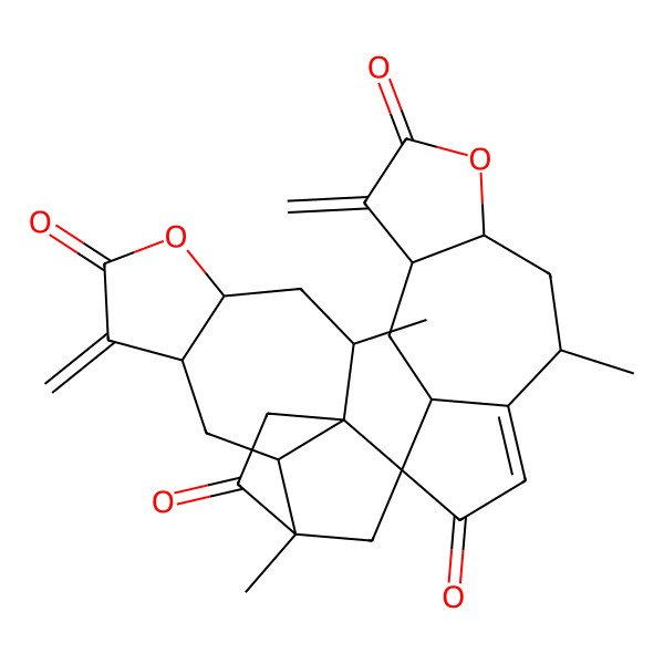 2D Structure of (1'R,2'S,3aS,4'S,5S,8S,8'R,8aR,9aR,10'R,11'S)-2',5,11'-trimethyl-1,7'-dimethylidenespiro[3a,4,5,8a,9,9a-hexahydroazuleno[6,5-b]furan-8,14'-5-oxatetracyclo[9.2.2.01,10.04,8]pentadecane]-2,6',7,12'-tetrone