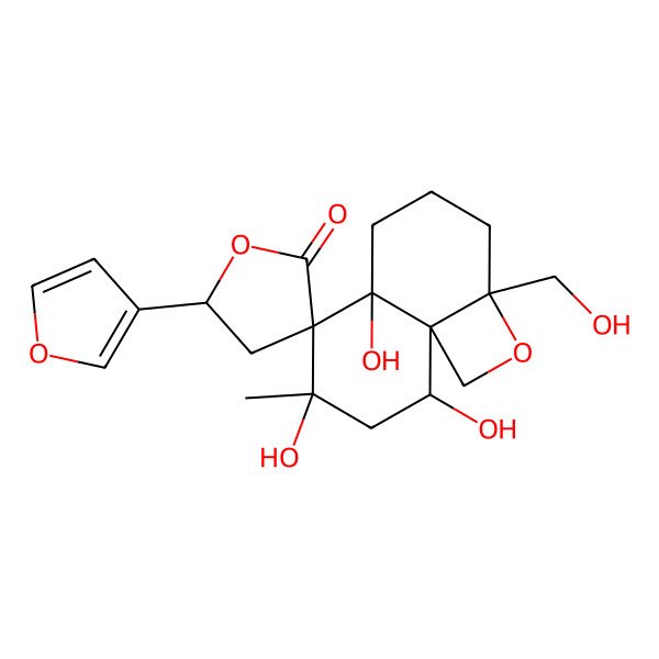 2D Structure of (2aR,5'S,5aR,6R,7S,9S,9aR)-5'-(furan-3-yl)-5a,7,9-trihydroxy-2a-(hydroxymethyl)-7-methylspiro[1,3,4,5,8,9-hexahydronaphtho[1,8a-b]oxete-6,3'-oxolane]-2'-one