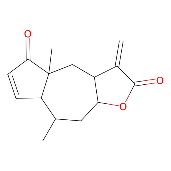 2D Structure of (3aS,5R,5aS,8aS,9aR)-5,8a-dimethyl-1-methylidene-3a,4,5,5a,9,9a-hexahydroazuleno[6,7-b]furan-2,8-dione