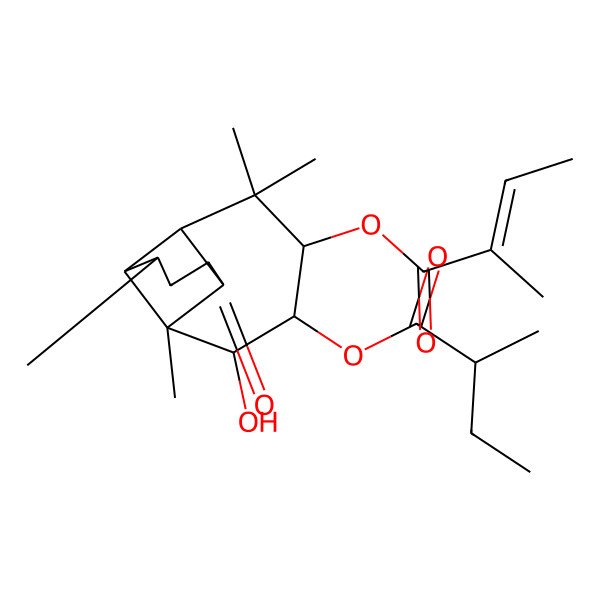 2D Structure of [3-Hydroxy-2,6,6,9-tetramethyl-5-(2-methylbut-2-enoyloxy)-11-oxo-4-tricyclo[5.4.0.02,8]undecanyl] 2-methylbutanoate