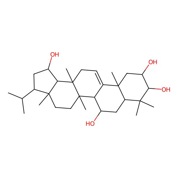 2D Structure of 3a,5a,8,8,11a,13a-Hexamethyl-3-propan-2-yl-1,2,3,4,5,5b,6,7,7a,9,10,11,13,13b-tetradecahydrocyclopenta[a]chrysene-1,6,9,10-tetrol