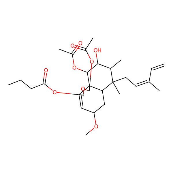 2D Structure of [(1S,3R,5R,6aS,7S,8S,9R,10R,10aS)-1,10-diacetyloxy-9-hydroxy-5-methoxy-7,8-dimethyl-7-[(2Z)-3-methylpenta-2,4-dienyl]-1,3,5,6,6a,8,9,10-octahydrobenzo[d][2]benzofuran-3-yl] butanoate