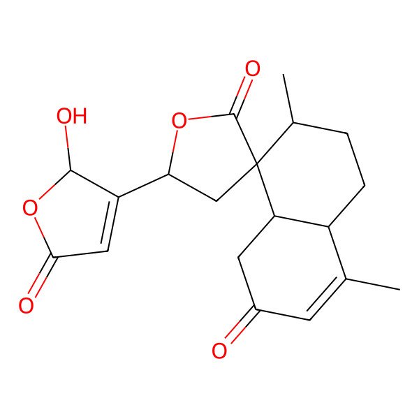 2D Structure of (4aR,5'R,7R,8R,8aS)-5'-(2-hydroxy-5-oxo-2H-furan-3-yl)-4,7-dimethylspiro[1,4a,5,6,7,8a-hexahydronaphthalene-8,3'-oxolane]-2,2'-dione