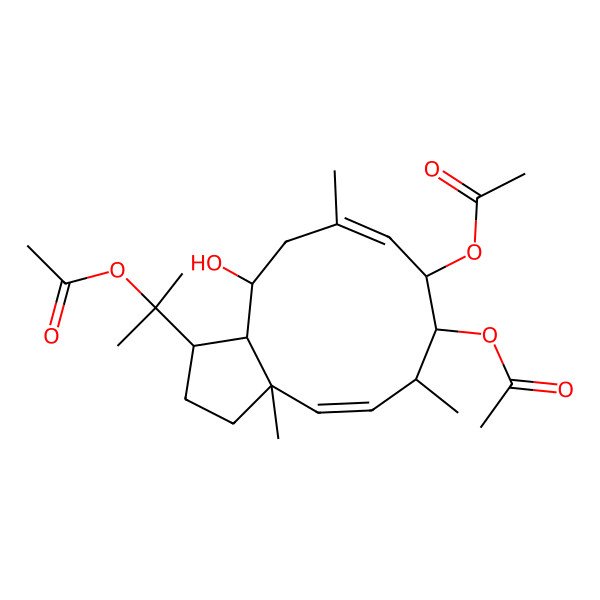 2D Structure of [9-acetyloxy-3-(2-acetyloxypropan-2-yl)-4-hydroxy-6,10,12a-trimethyl-2,3,3a,4,5,8,9,10-octahydro-1H-cyclopenta[11]annulen-8-yl] acetate