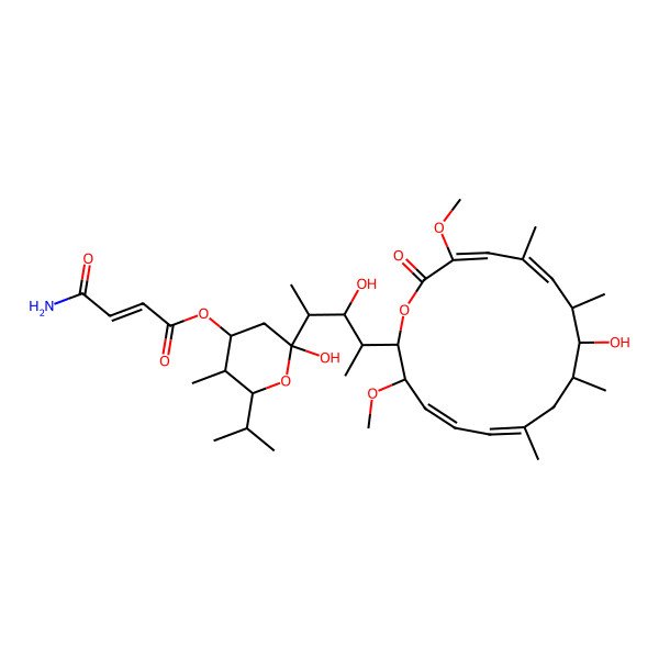 2D Structure of [2-Hydroxy-2-[3-hydroxy-4-(10-hydroxy-3,15-dimethoxy-7,9,11,13-tetramethyl-16-oxo-1-oxacyclohexadeca-4,6,12,14-tetraen-2-yl)pentan-2-yl]-5-methyl-6-propan-2-yloxan-4-yl] 4-amino-4-oxobut-2-enoate