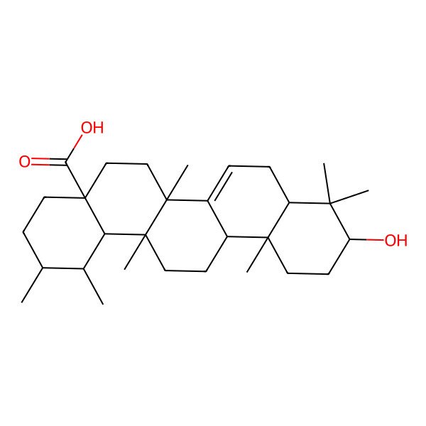 2D Structure of (1S,2R,4aS,6aR,6aS,8aR,10S,12aR,14aS,14bS)-10-hydroxy-1,2,6a,9,9,12a,14a-heptamethyl-2,3,4,5,6,6a,8,8a,10,11,12,13,14,14b-tetradecahydro-1H-picene-4a-carboxylic acid