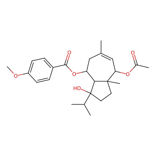 2D Structure of [(3R,3aS,4S,8R,8aS)-8-acetyloxy-3-hydroxy-6,8a-dimethyl-3-propan-2-yl-1,2,3a,4,5,8-hexahydroazulen-4-yl] 4-methoxybenzoate