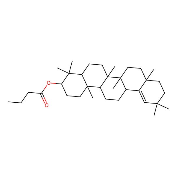 2D Structure of [(3S,4aR,6aS,6aR,6bR,8aR,14aR,14bR)-4,4,6a,6b,8a,11,11,14b-octamethyl-1,2,3,4a,5,6,6a,7,8,9,10,13,14,14a-tetradecahydropicen-3-yl] butanoate