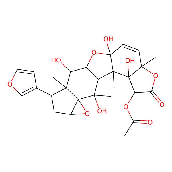 2D Structure of [(1S,2R,3R,4R,7S,10S,12S,13R,14R,15S,17R,19S,20R)-15-(furan-3-yl)-3,10,13,20-tetrahydroxy-2,7,14,20-tetramethyl-5-oxo-6,11,18-trioxahexacyclo[10.8.0.02,10.03,7.014,19.017,19]icos-8-en-4-yl] acetate