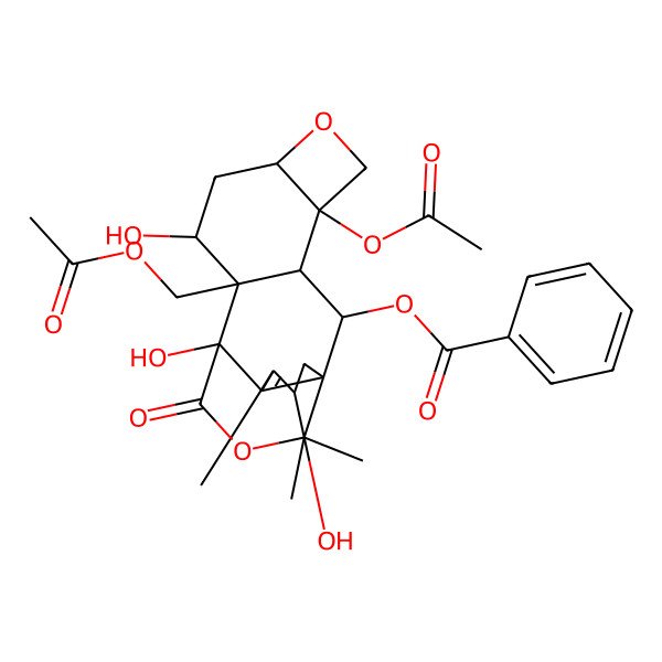 2D Structure of [4-Acetyloxy-10-(acetyloxymethyl)-9,11,14-trihydroxy-13,16,16-trimethyl-18-oxo-6,17-dioxapentacyclo[9.4.3.01,12.03,10.04,7]octadec-12-en-2-yl] benzoate