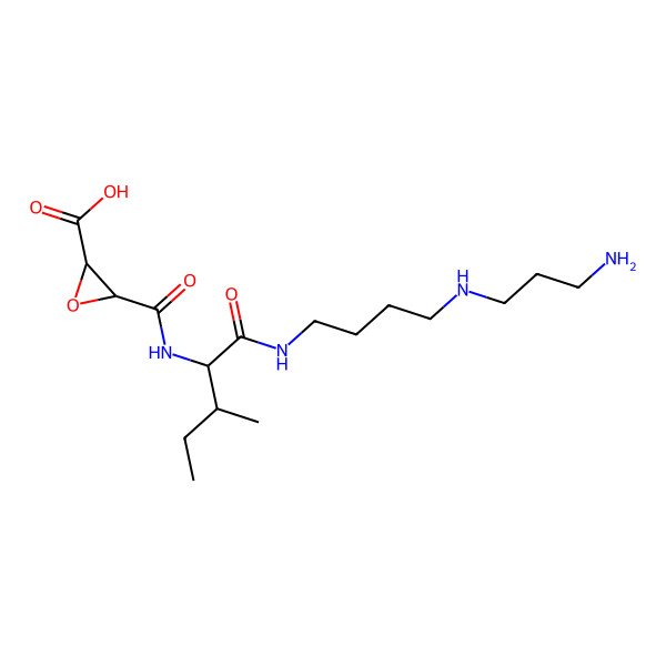 2D Structure of (2S,3S)-3-[[(2R,3S)-1-[4-(3-aminopropylamino)butylamino]-3-methyl-1-oxopentan-2-yl]carbamoyl]oxirane-2-carboxylic acid
