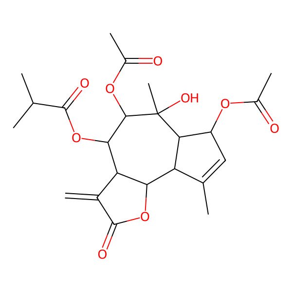 2D Structure of (5,7-diacetyloxy-6-hydroxy-6,9-dimethyl-3-methylidene-2-oxo-4,5,6a,7,9a,9b-hexahydro-3aH-azuleno[4,5-b]furan-4-yl) 2-methylpropanoate