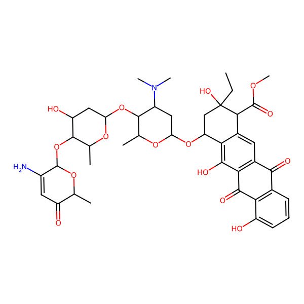 2D Structure of methyl (1R,2R,4S)-4-[(2R,4S,5S,6S)-5-[(2S,4S,5S,6S)-5-[[(2R,6S)-3-amino-6-methyl-5-oxo-2H-pyran-2-yl]oxy]-4-hydroxy-6-methyloxan-2-yl]oxy-4-(dimethylamino)-6-methyloxan-2-yl]oxy-2-ethyl-2,5,7-trihydroxy-6,11-dioxo-3,4-dihydro-1H-tetracene-1-carboxylate