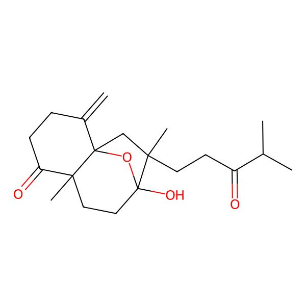2D Structure of (1S,6S,9R,10R)-9-hydroxy-6,10-dimethyl-2-methylidene-10-(4-methyl-3-oxopentyl)-12-oxatricyclo[7.2.1.01,6]dodecan-5-one