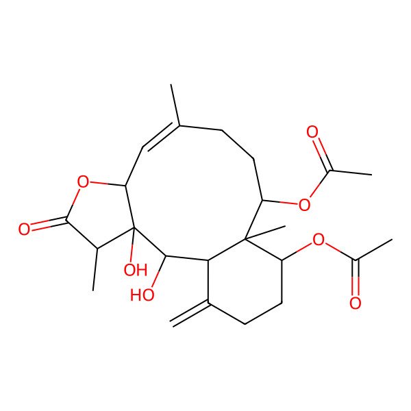2D Structure of [(1S,2S,3R,4R,7S,8Z,12S,13S,14S)-14-acetyloxy-2,3-dihydroxy-4,9,13-trimethyl-17-methylidene-5-oxo-6-oxatricyclo[11.4.0.03,7]heptadec-8-en-12-yl] acetate