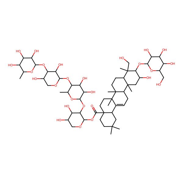 2D Structure of [(2S,3R,4S,5S)-3-[(2S,3R,4S,5R,6S)-5-[(2S,3R,4S,5R)-3,5-dihydroxy-4-[(2S,3R,4R,5R,6S)-3,4,5-trihydroxy-6-methyloxan-2-yl]oxyoxan-2-yl]oxy-3,4-dihydroxy-6-methyloxan-2-yl]oxy-4,5-dihydroxyoxan-2-yl] (4aS,6aR,6aS,6bR,8aR,9R,10R,11S,12aR,14bS)-11-hydroxy-9-(hydroxymethyl)-2,2,6a,6b,9,12a-hexamethyl-10-[(2R,3R,4S,5S,6R)-3,4,5-trihydroxy-6-(hydroxymethyl)oxan-2-yl]oxy-1,3,4,5,6,6a,7,8,8a,10,11,12,13,14b-tetradecahydropicene-4a-carboxylate