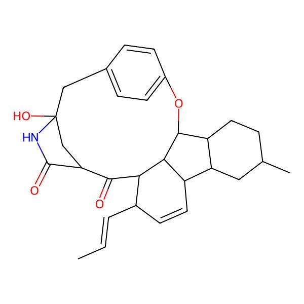 2D Structure of 19-Hydroxy-7-methyl-13-prop-1-enyl-2-oxa-18-azahexacyclo[19.2.2.13,10.116,19.04,9.014,27]heptacosa-1(23),11,21,24-tetraene-15,17-dione